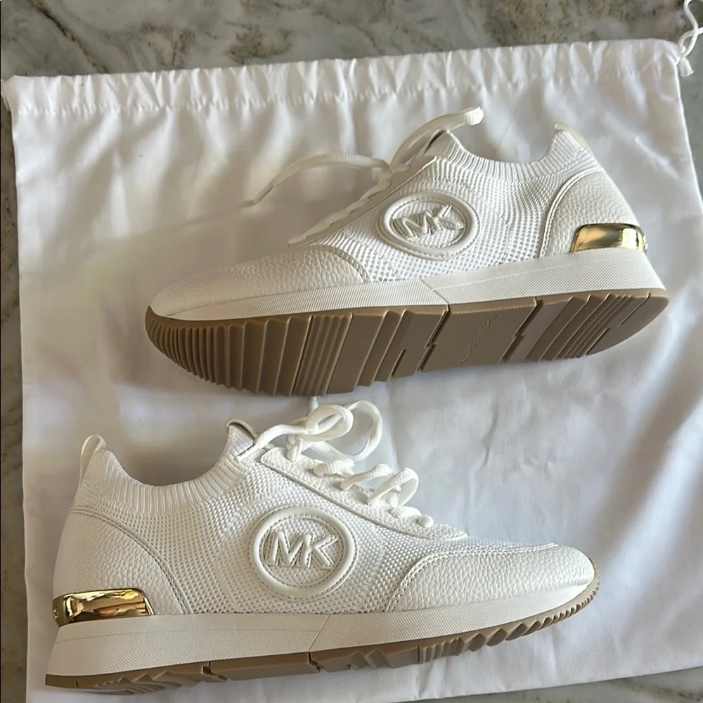 Michael Kors White Sneakers with Gold Accent - Picture 2 of 7